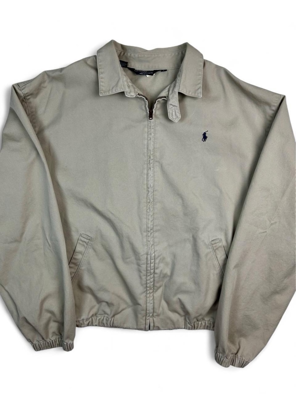 Polo by Ralph Lauren Khaki Zip-Front Bomber Jacket with Navy Pony
